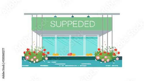 Modern storefront design with flower boxes and glass doors for commercial building concept design