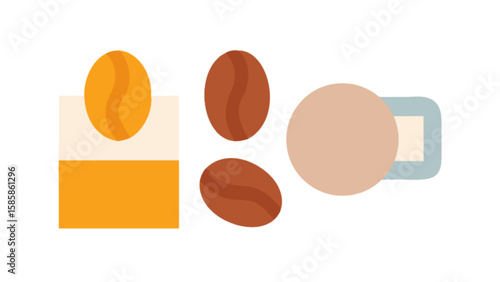 Coffee beans and cup vector illustration for coffee shop logo or coffee related design template 100 char