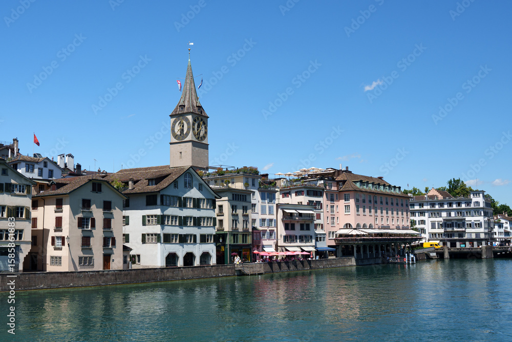 Fototapeta premium Zurich by the river: architecture that enchants. Switzerland. 