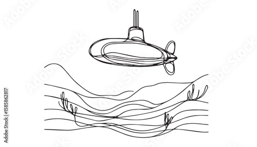 Continuous one single minimal line drawing submarine