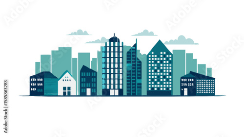 Cityscape illustration vector art featuring skyline buildings urban landscape and modern architecture design style