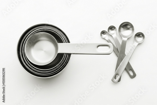 Measuring cups and spoons kitchen baking tools – white background