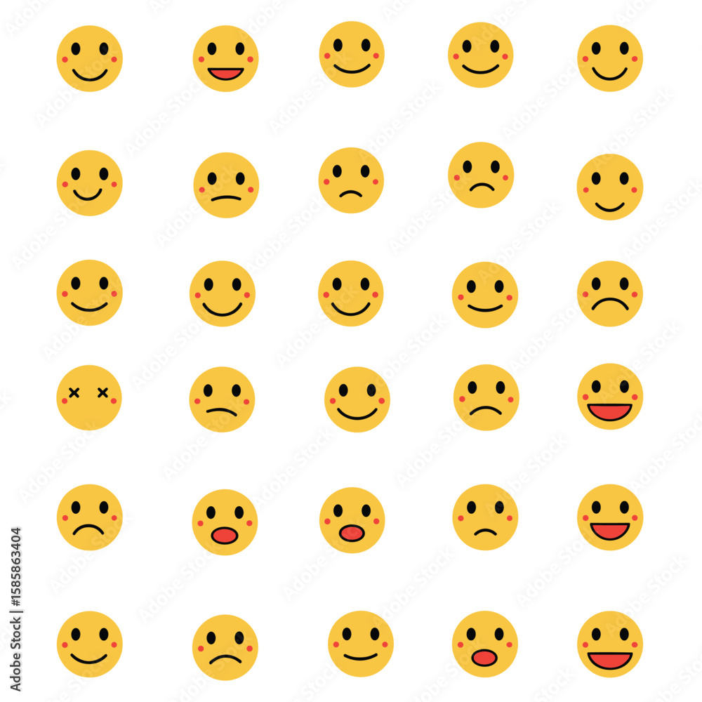 Fototapeta premium Funny emoticons faces with facial expressions