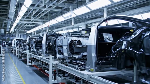 Cars in process on an automated assembly line
