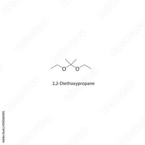 2,2-Diethoxypropane skeletal structure. acetal compound schematic illustration. Simple diagram, chemical formula.