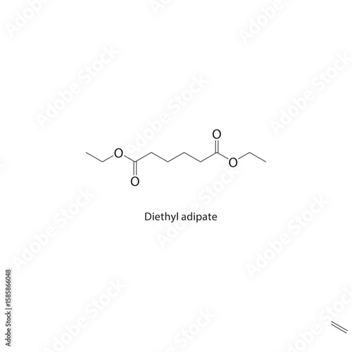 Diethyl adipate skeletal structure. aliphatic diester compound schematic illustration. Simple diagram, chemical formula.