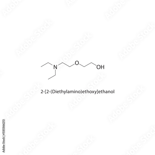2-[2-(Diethylamino)ethoxy]-ethanol skeletal structure. ether amine compound schematic illustration. Simple diagram, chemical formula.