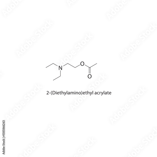 2-(Diethylamino)ethyl acrylate skeletal structure. acrylate amine compound schematic illustration. Simple diagram, chemical formula.