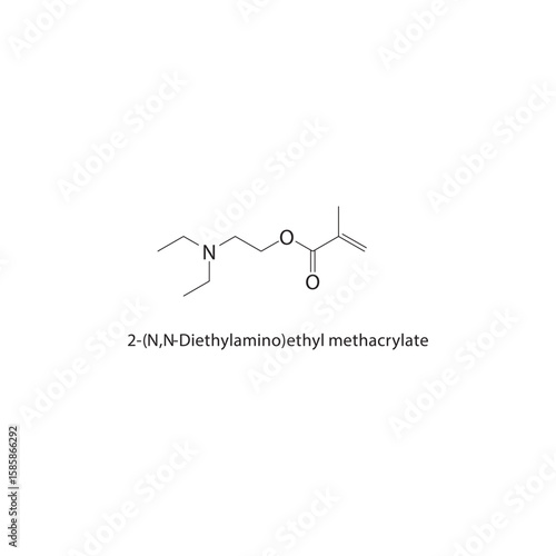 2-(N,N-Diethylamino)ethyl methacrylate skeletal structure. methacrylate amine compound schematic illustration. Simple diagram, chemical formula.