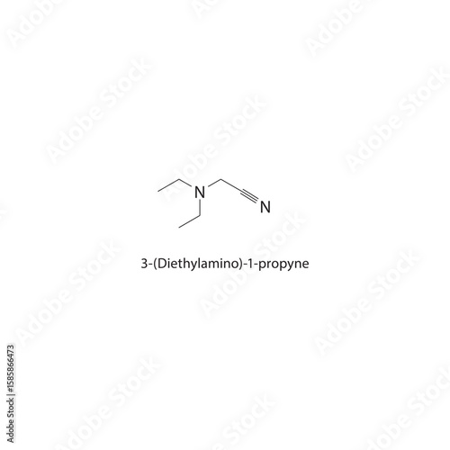 3-(Diethylamino)-1-propyne skeletal structure. alkyne amine compound schematic illustration. Simple diagram, chemical formula.