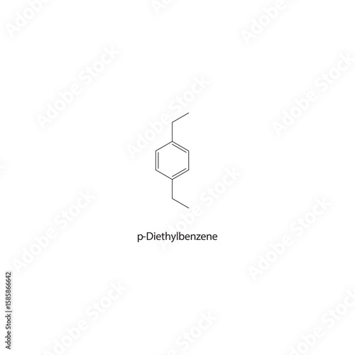 p-Diethylbenzene skeletal structure. aromatic hydrocarbon compound schematic illustration. Simple diagram, chemical formula.