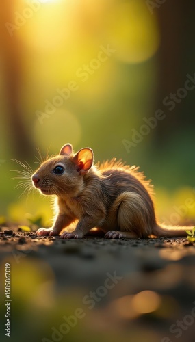 Small rodent with spikes on back lies on its side in a sunbeam, nature, rodent, cute animal