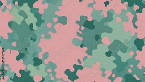 Pastel Camo Pattern With Soft Green And Pink Blobs Minimalist Anime Background