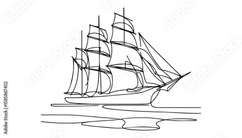 Continuous one single minimal line drawing sailboat