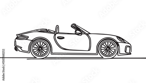 Continuous one single minimal line drawing cabriolet car