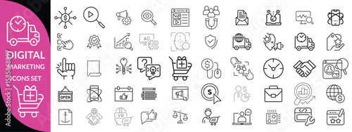 Digital Marketing Line Editable Icons set. Vector illustration for web and mobile app. Marketing related icons advertising, ecommerce, seo, content, streaming, website, social media, and more