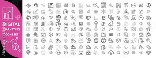 Digital Marketing Line Editable Icons set. Vector illustration for web and mobile app. Marketing related icons advertising, ecommerce, seo, content, streaming, website, social media, and more