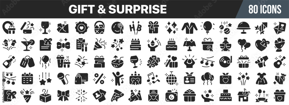 Fototapeta premium Gift and surprise icon set. Presents, celebration, party, event, shopping, holiday and birthday symbols. Vector illustration