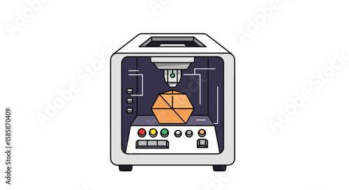 Modern three dimensional object creation device printing a geometric shape with precision and advanced technology