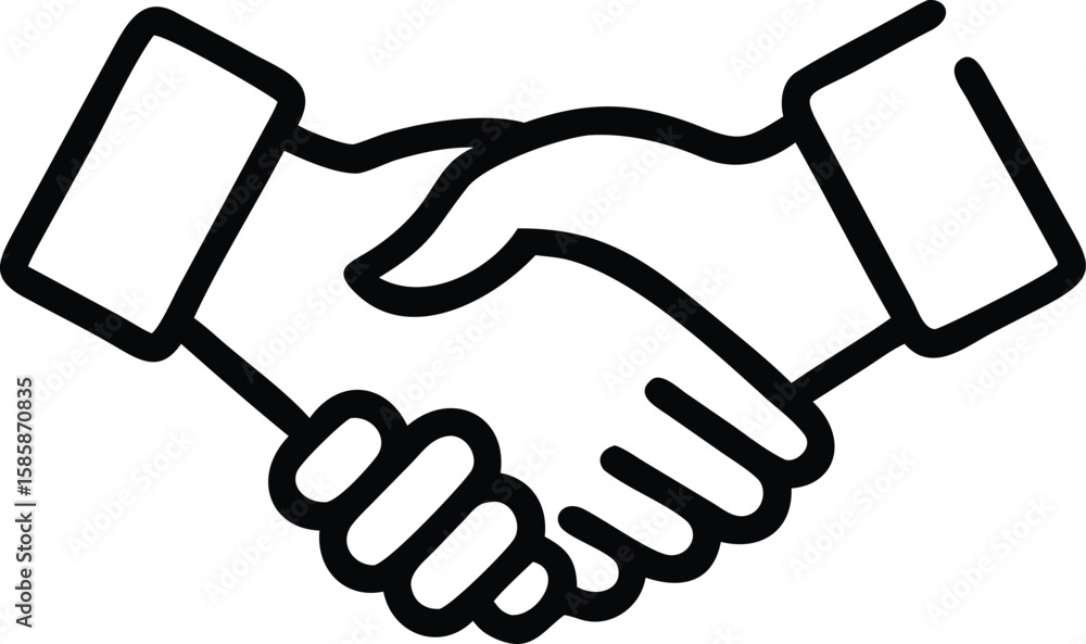 Fototapeta premium Outlined handshake illustration symbolizing partnership, agreement, cooperation and a business deal on white background