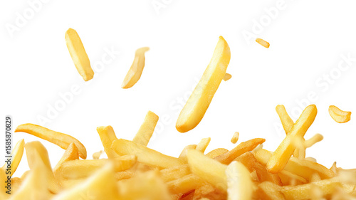 Crispy golden potato chips with salt seasoning isolated on white background

