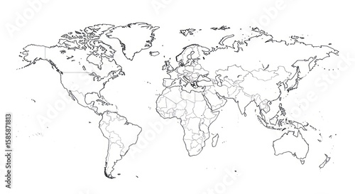 Wallpaper Mural Minimalist political world map with country borders. A simple black and white outline illustration of global geography on a white background. Torontodigital.ca