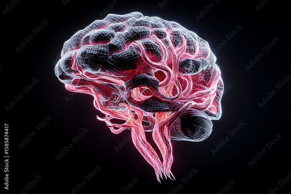 A futuristic human brain made of neon glowing lines, hovering on a sleek black background, representing advanced neural technology. A futuristic human brain made of neon glowing lines, hovering on a sleek black background, representing advanced neural technology.