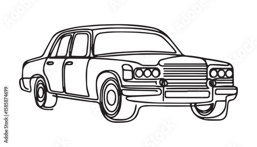 Continuous one single minimal line drawing limousine car