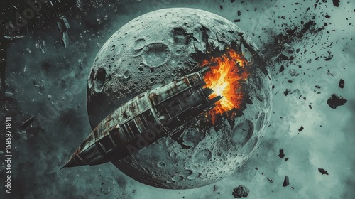 Fototapeta Naklejka Na Ścianę i Meble -  Moon impact spacecraft explosion