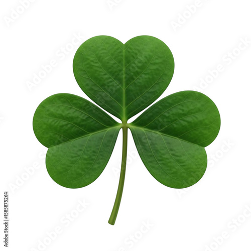 Detailed illustration of a single green shamrock leaf isolated on transparent background