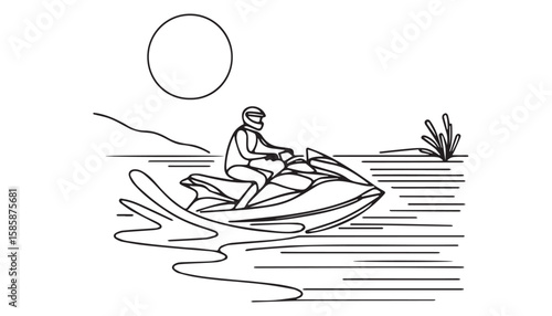 Continuous one single minimal line drawing watercraft