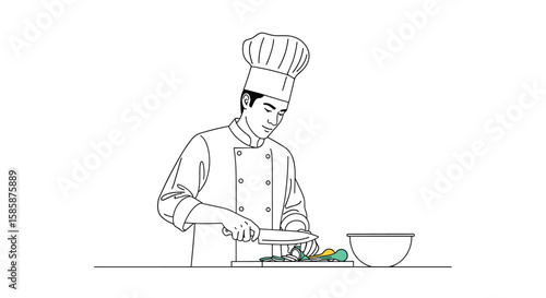 A skilled culinary professional expertly prepares fresh ingredients for an exquisite meal demonstrating precision and dedication to the art of cooking