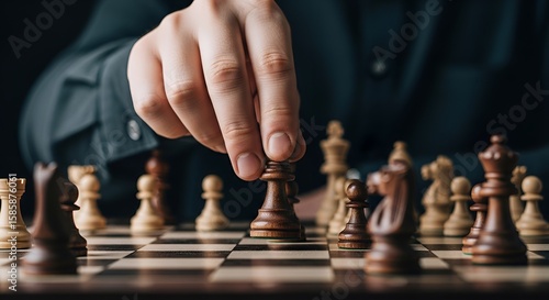 Wallpaper Mural A hand carefully moves a chess piece, strategically planning the next move in a game of chess. Torontodigital.ca