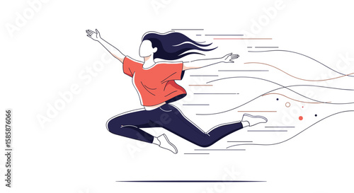 Dynamic illustration of a person in motion with streaks capturing the feeling of speed and energy