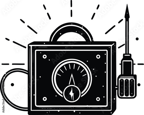 A voltmeter with a screwdriver is isolated on white background, ready for electrical testing and repair