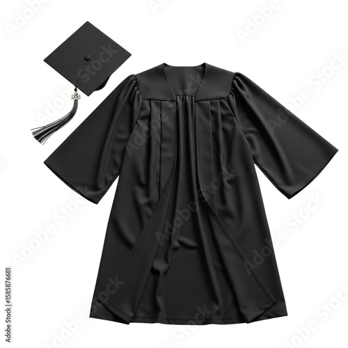 Academic graduation cap and gown with 2021 tassel isolated on transparent background
