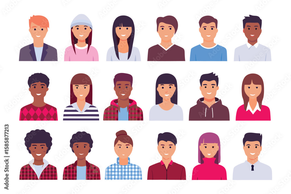 Diverse Portraits: A vibrant display of various people, each uniquely portrayed in a collection of stylized portraits, capturing a mosaic of personalities and appearances. Diverse Portraits: A vibrant display of various people, each uniquely portrayed in a collection of stylized portraits, capturing a mosaic of personalities and appearances.
