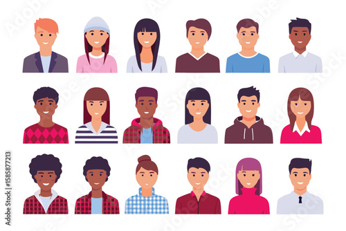 Diverse Portraits: A vibrant display of various people, each uniquely portrayed in a collection of stylized portraits, capturing a mosaic of personalities and appearances.