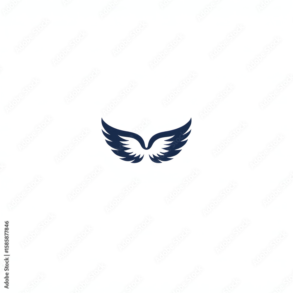 Obraz premium Dark Blue Wing Icon with White Feathers