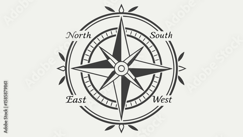Navigational Compass Rose with Cardinal Directions and Decorative Elements