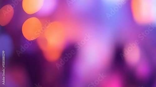 Purple Orange Blurred Bokeh Business Banner with Night Club Dancing Motion and Copy Space Design.