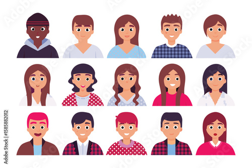 Diverse Avatars Collection: A vibrant collection of avatars, representing a range of diverse individuals, perfect for conveying inclusivity and variety in a digital setting.