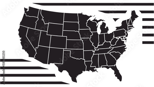 United States of America Map Silhouette with Horizontal Stripes