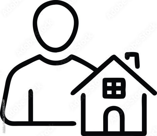 Person with house outline icon representing real estate services or home ownership concept