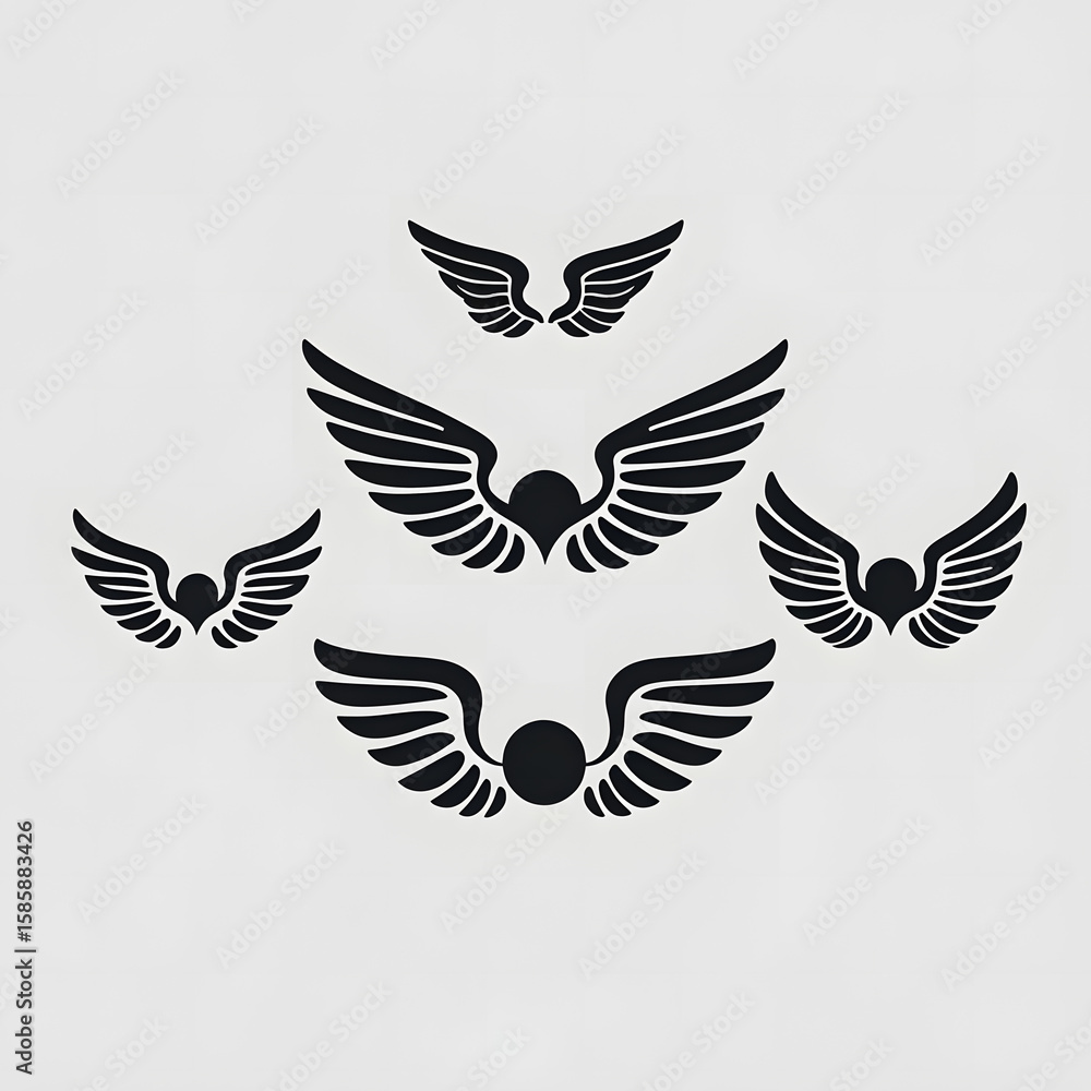 Obraz premium Black Silhouette Wings Flying Birds Icon Set