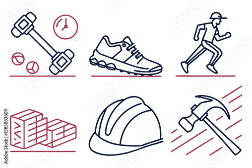 Wallpaper Mural Dumbbell sneaker runner bricks hard hat hammer icons Torontodigital.ca