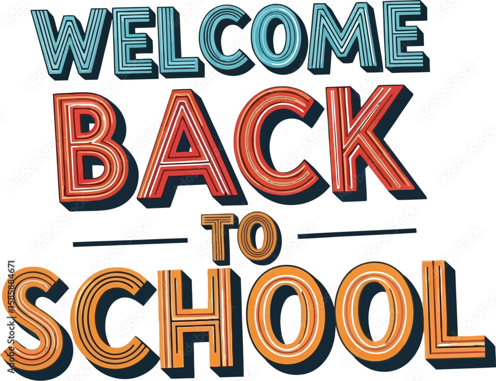 Welcome Back to School lettering in a retro style, featuring bold typography and vibrant colors, perfect for educational materials, posters, and school-themed designs. Welcome Back to School lettering in a retro style, featuring bold typography and vibrant colors, perfect for educational materials, posters, and school-themed designs.