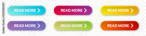 Read more button collection. Set of colorful website buttons with "Read More" text for blogs, articles, and websites