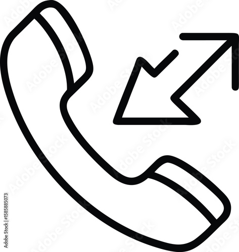 Phone receiver outline icon with outgoing call arrow for interface element