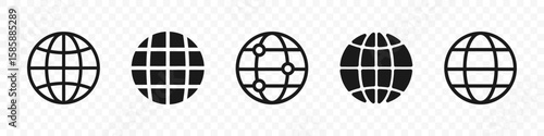 Globe icon set. Collection of earth globe symbols with network and web grid concepts for internet and global communication